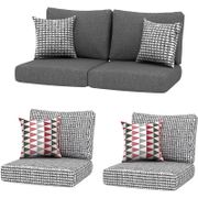4-Piece Chat Set Replacement Cushions with Throw Pillows- Gray